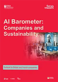 Cover page of the AI Barometer: Companies and Sustainability - Outlook for British and French companies - by ESSCA's AI for Sustainability Institute and Forvis Mazars France